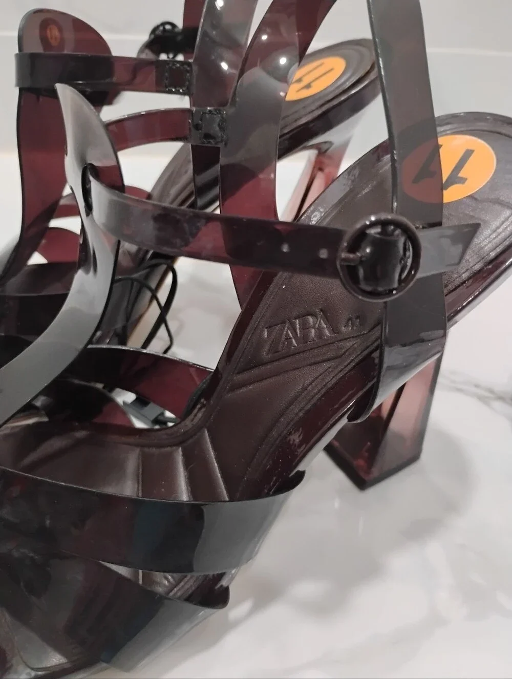 Zara Dark Burgundy Transparent Strappy Heel Sandal